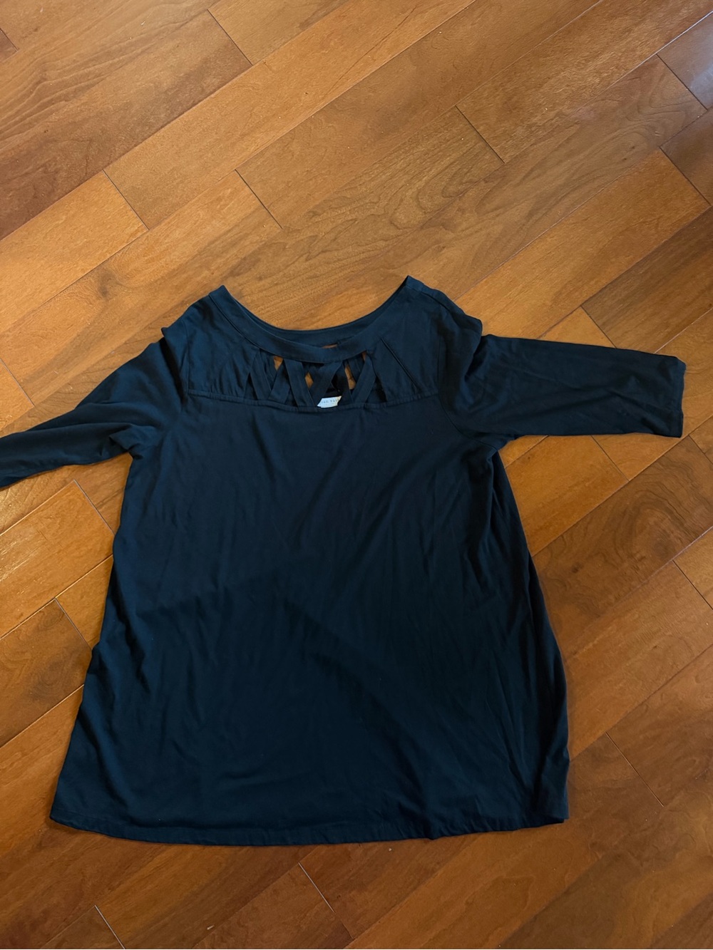 Joan Vass Black Long Sleeve Top with Cutout Yoke
